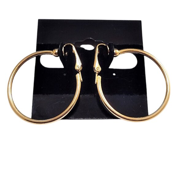 1 1/4" Polished 32mm Hoops Clip On Earrings Gold Plated 2mm Tube Round Smooth - Picture 2 of 5